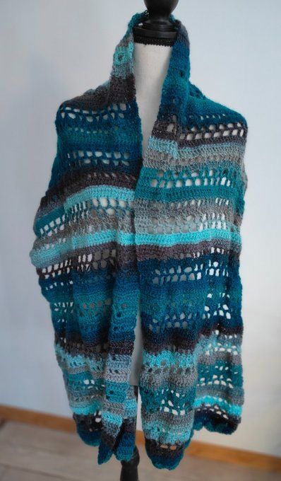 grande écharpe chaude turquoise/gris