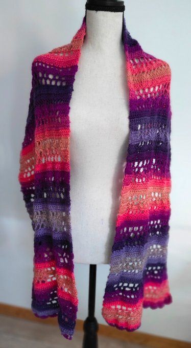 grande écharpe chaude rose orange et violet