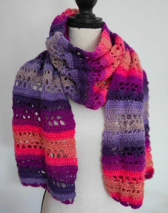 grande écharpe chaude rose orange et violet