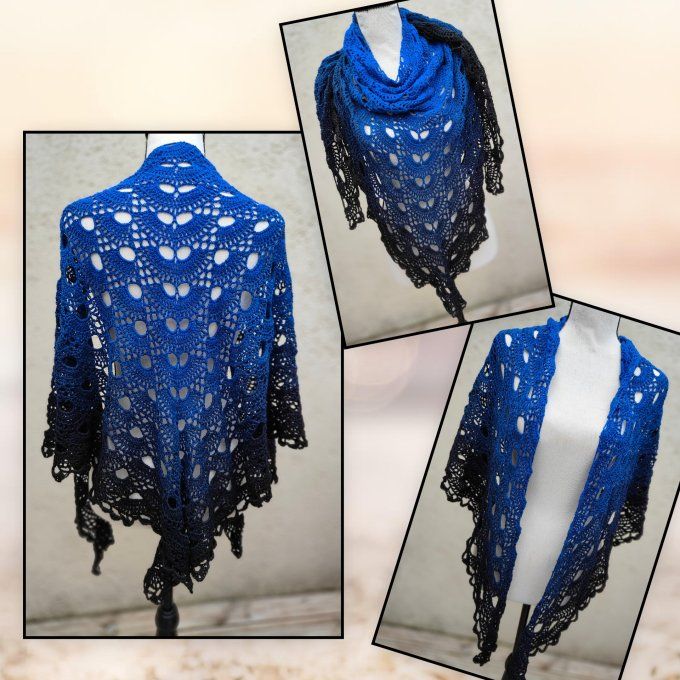 châle dégradé bleu et noir